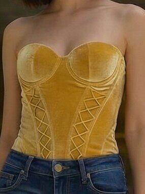 Savage X Fenty Womens Velvet Vixen Corset Yellow Size Large NEW
